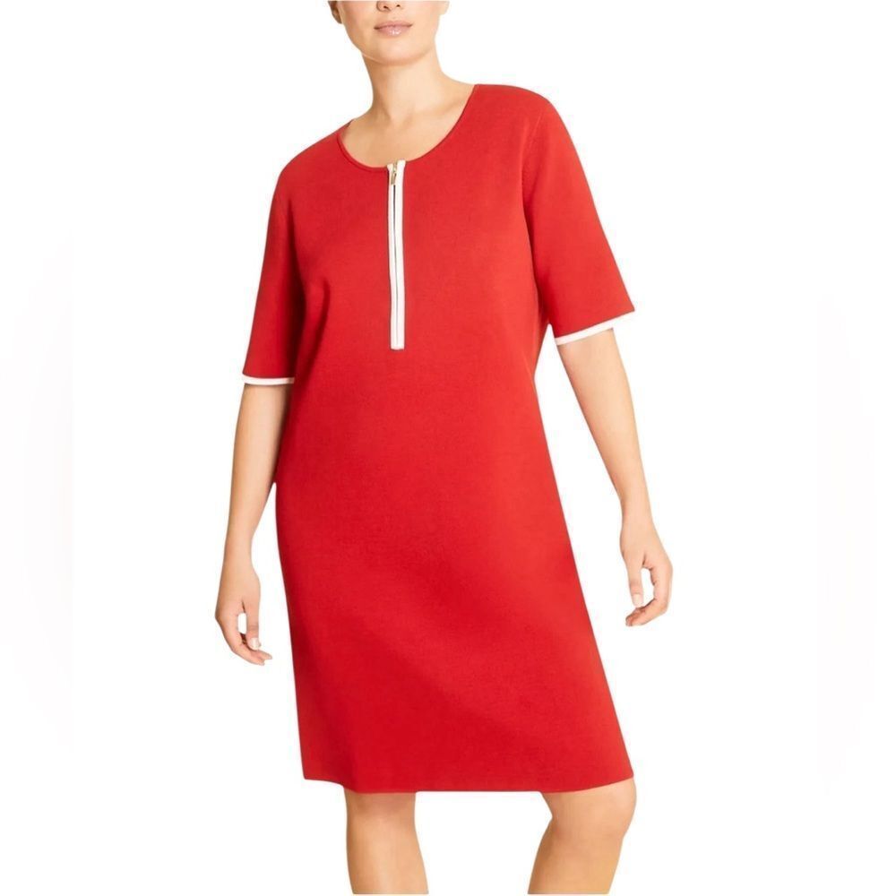 Marina Rinaldi Red Zip-Front Dress – Size Large - Picture 2 of 4